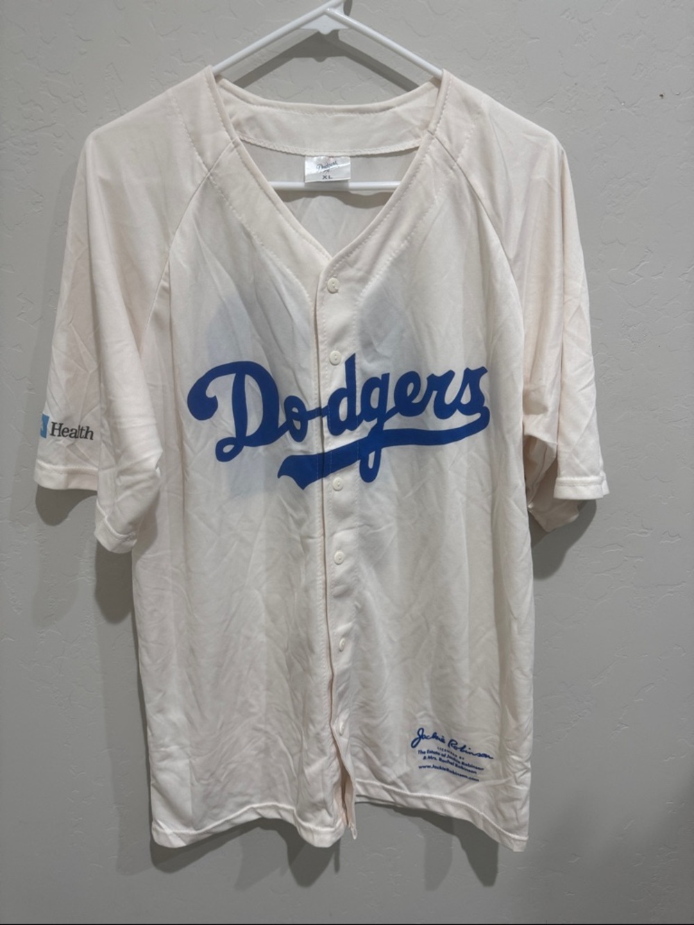 Los Angeles Dodgers Cream Button-Up Jersey with Blue Script